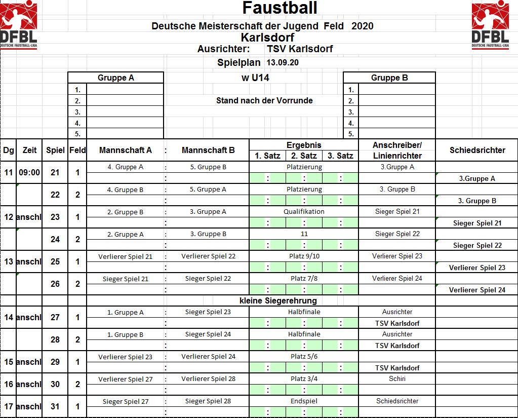 Faustball - Spielplan